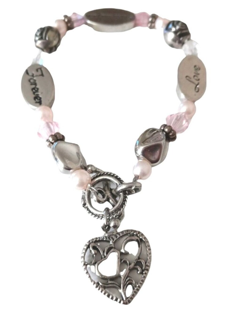 Dainty Granddaughter Heart Charm Bracelet Pink Silver Beads Love Forever